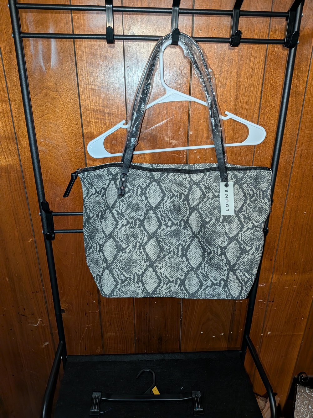 LouMe Snake-Print Tote in Black and White